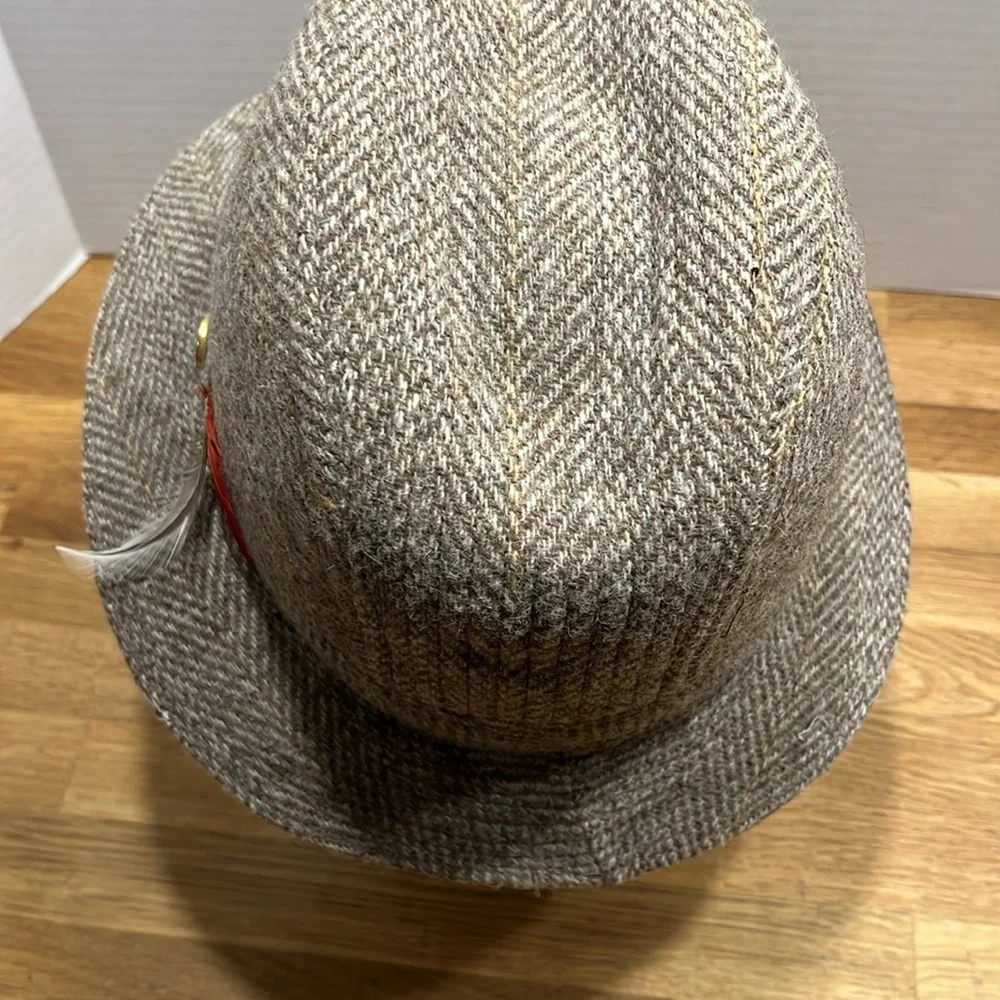 Vintage Hampshire Club Brown Tweed Fedora Hat 100% British Wool Men’s 7 7 1/8